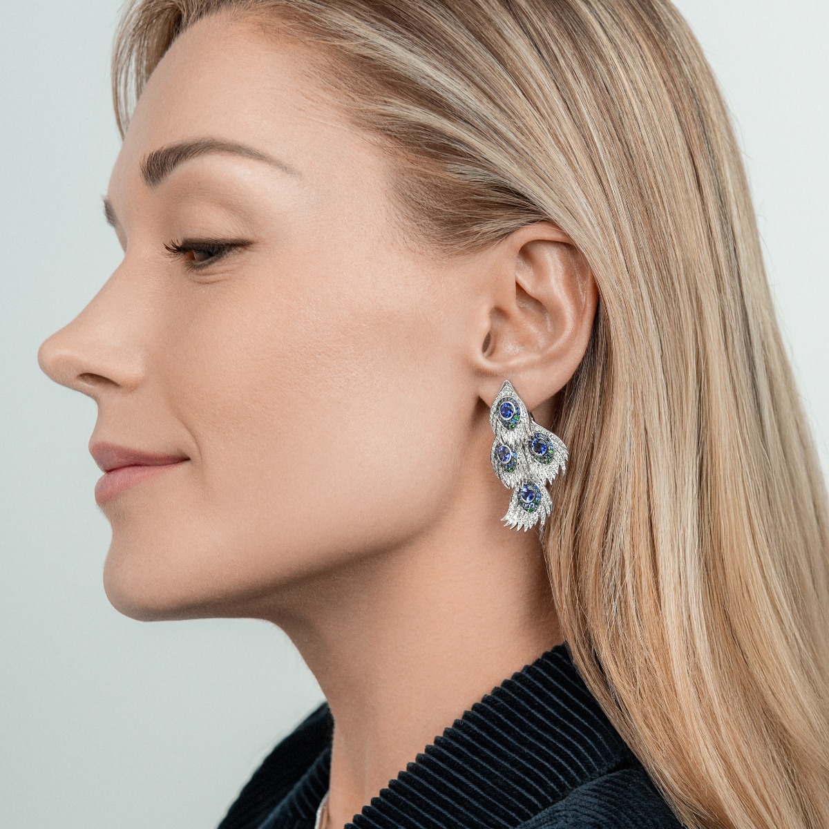 EARRINGS PEACOCK in White Gold | Carrera Y Carrera